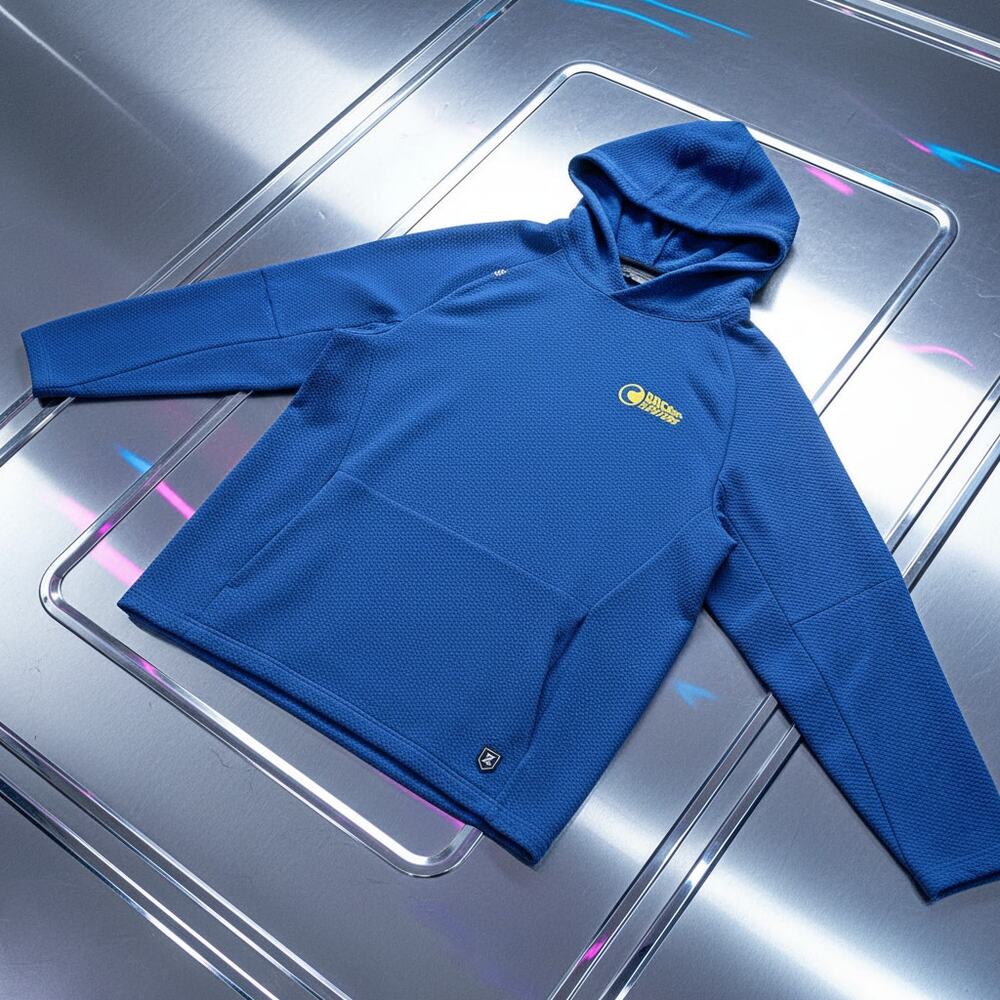Back To The Future Logo Textured Hoodie Blue Lightweight Relaxed Fit Mens XL